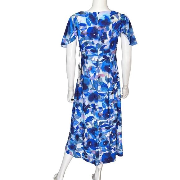 Adrianna Papell Women's Printed Chiffon Midi Dress Blue Multi Sz 4 NWT - Picture 5 of 8